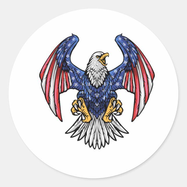 Flying American Bald Eagle with Flag Wings ـ Classic Round Sticker (Front)