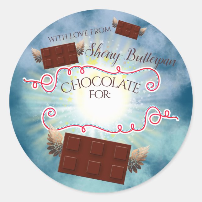 Flying angel chocolates from the kitchen of classic round sticker (Front)