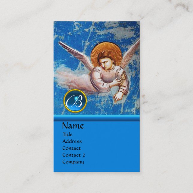 FLYING ANGEL IN BLUE, SAPPHIRE GEM MONOGRAM BUSINESS CARD (Front)