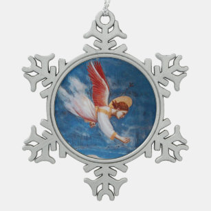 FLYING ANGEL/ ST JOACHIM'S DREAM SNOWFLAKE PEWTER CHRISTMAS ORNAMENT
