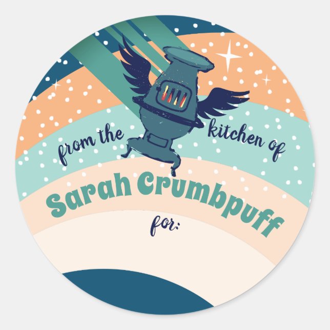 Flying angel stove Christmas from the kitchen of Classic Round Sticker (Front)