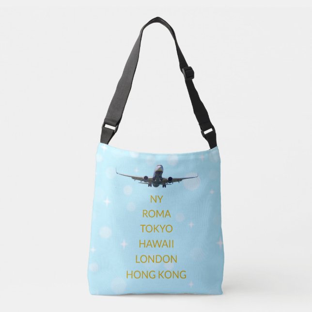 Flying around the world on light blue crossbody bag (Front)