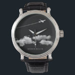 Flying Away/Jet Airplane/Personalized Pilot Watch<br><div class="desc">Ain't it a super cool n just right image for a pilot, seasoned traveller or jet plane lover?! To change the text, use the personalize option. For more extensive text changes such as changes to the font, font colour, or text layout, choose the customize option. Original Design | Copyright 2016-Present...</div>