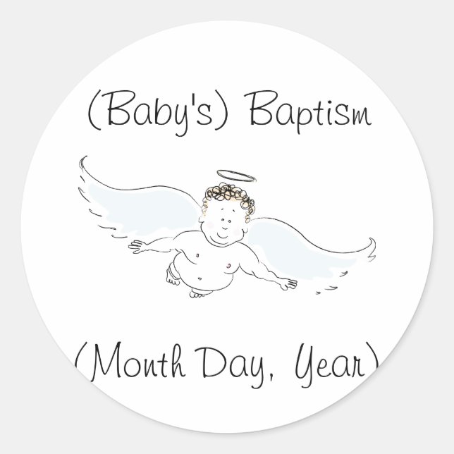 Flying Baby Angel Baptism Invitation Classic Round Sticker (Front)
