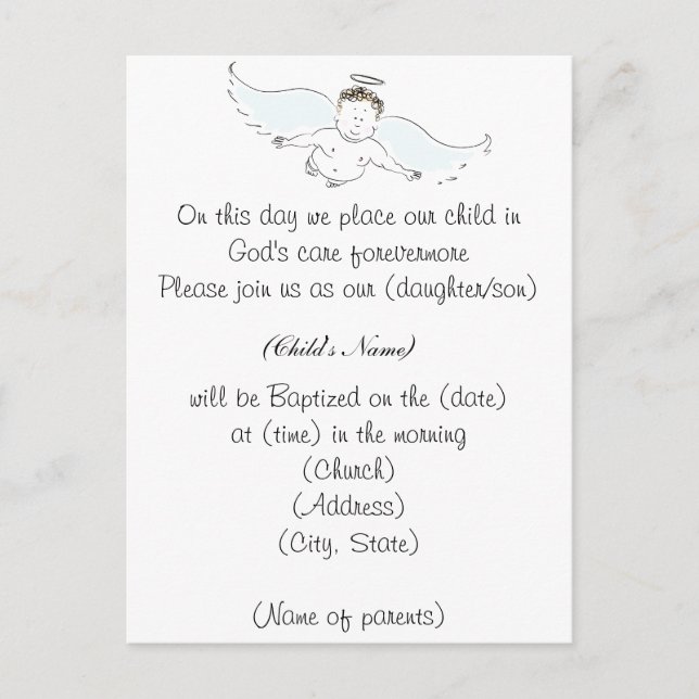 Flying Baby Angel Baptism Invitation Postcard (Front)