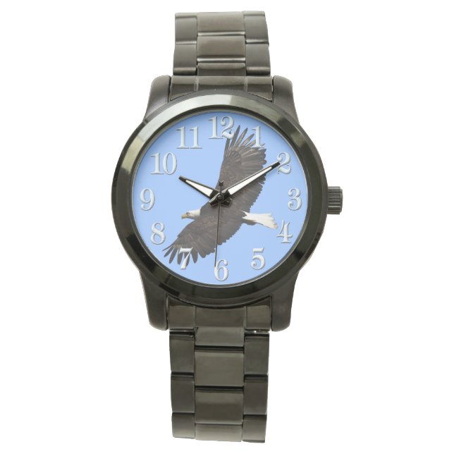 Flying Bald Eagle and Blue Sky Wildlife Wristwatch (Front)