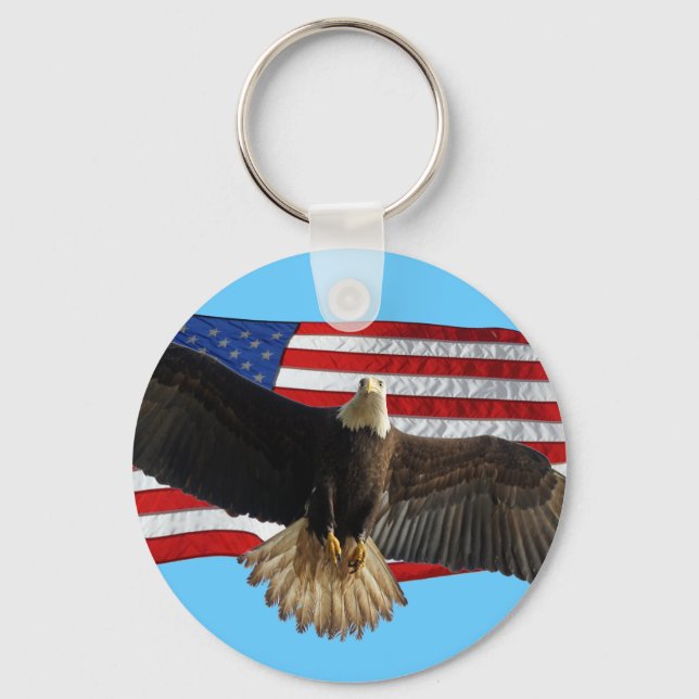 Flying Bald Eagle USA Patriotic Gift Keychain (Front)