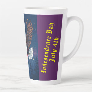 Flying Bald Eagle with USA Flag Scarf & Fireworks  Latte Mug