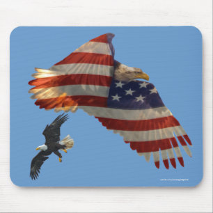 Flying Bald Eagles & U.S. Flag Patriotic Mousemat Mouse Pad