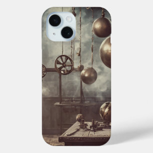 Flying balls, in an steampunk laboratory iPhone 15 case