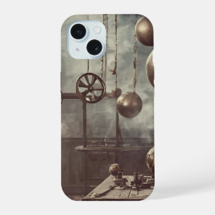 Flying balls, in an steampunk laboratory iPhone 15 case