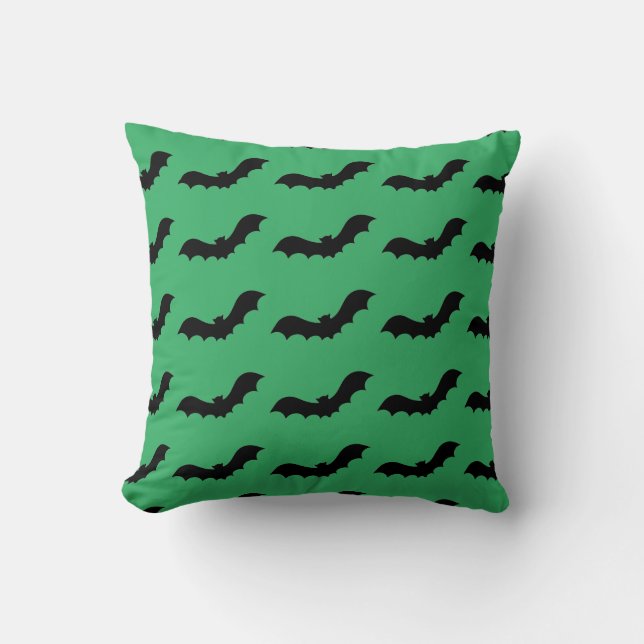 Flying Bat Animal Green and Black Pattern Throw Pillow (Front)