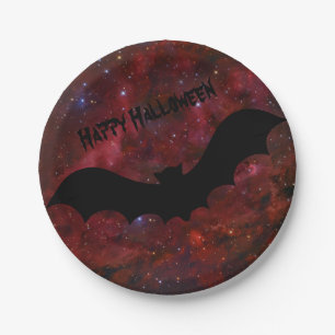 Flying Bat Bloody Red Sky Halloween Paper Plates