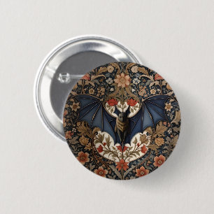 Flying Bat - Modern William Morris Floral 2 Inch Round Button