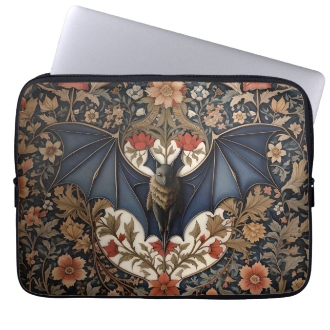 Flying Bat - Modern William Morris Floral  Laptop Sleeve (Front)