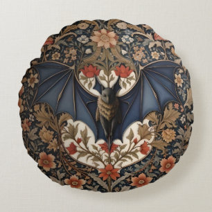 Flying Bat - Modern William Morris Floral  Round Pillow