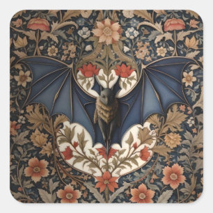 Flying Bat - Modern William Morris Floral Square Sticker