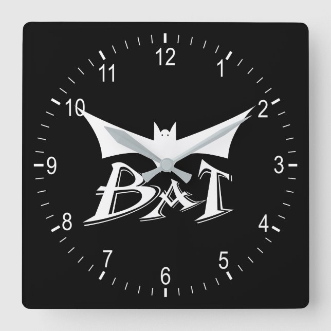 Flying bat square wall clock (Front)