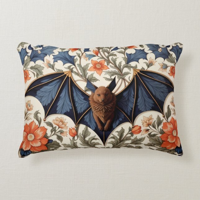 Flying Bat William Morris Inspired Floral Accent Pillow (Front)
