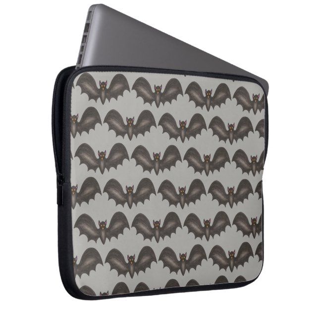 Flying Bats Black Grey Happy Halloween Print Laptop Sleeve (Front Right)