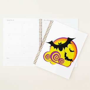 Flying Bats Halloween Night Full Moon Swirls Planner