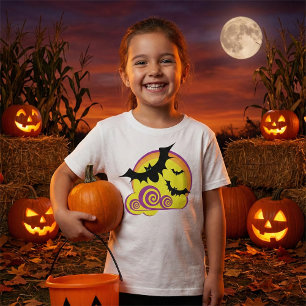 Flying Bats Halloween Night Full Moon Swirls T-Shirt