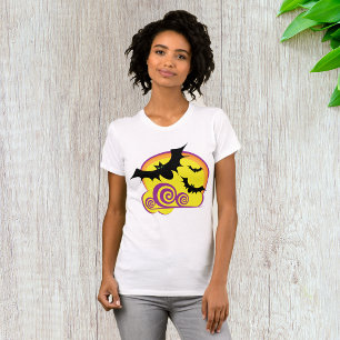 Flying Bats Halloween Night Full Moon Swirls T-Shirt