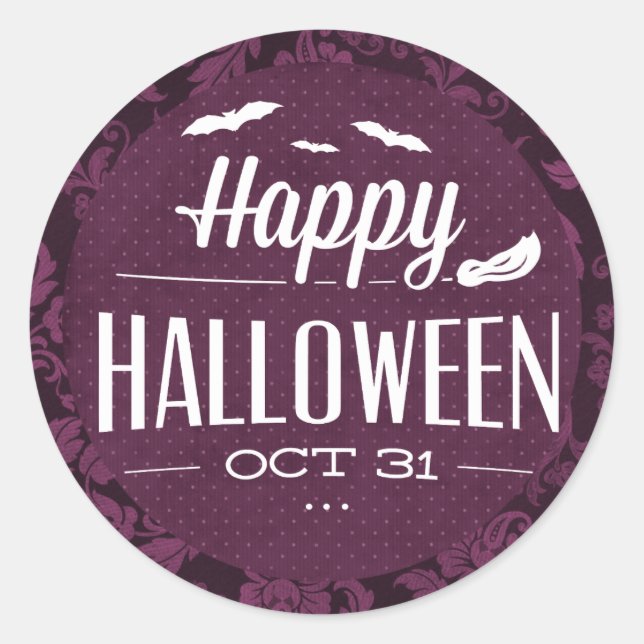 Flying Bats Happy Halloween Classic Round Sticker (Front)