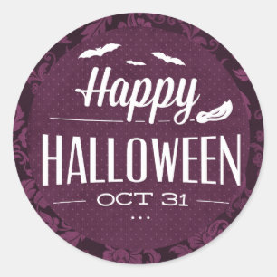 Flying Bats Happy Halloween Classic Round Sticker