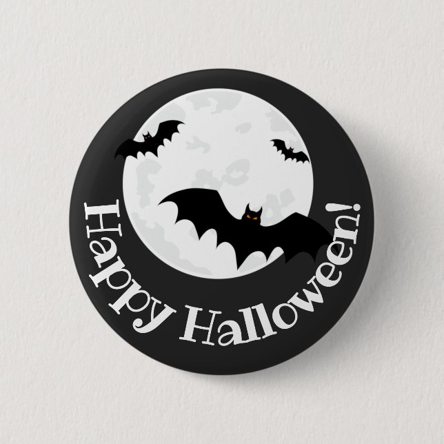 Flying Bats & Moon Halloween  2 Inch Round Button (Front)