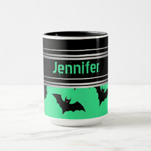Flying Bats on Green: Spooky Halloween Vibes Mug