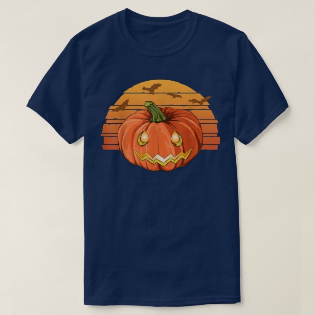 Flying Bats Retro Jack O Lantern Spooky Halloween  T-Shirt (Design Front)