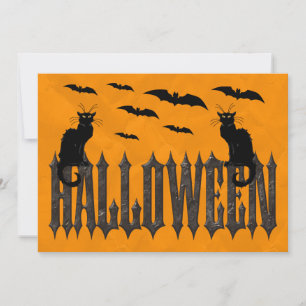 Flying Bats & Spooky Cats Halloween Invitation