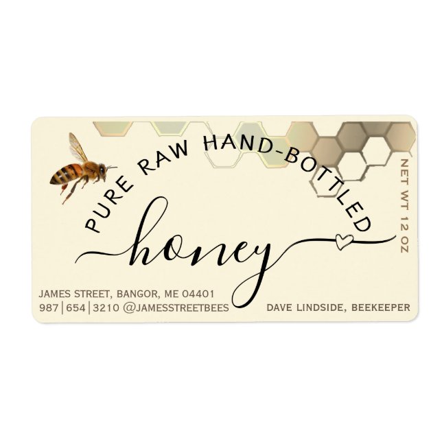 Flying Bee Hand Bouteille de miel avec étiquette d (Devant)