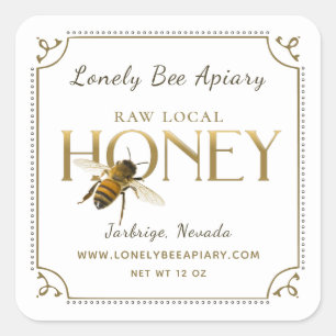 Flying Bee Metallic Gold Honey Label fancy border