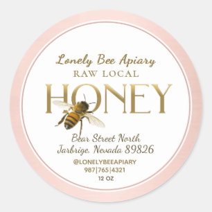 Flying Bee Raw Local Honey Label Pink Border