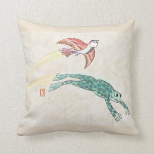 Flying Bird & Frog 16"x16" Throw Pillow