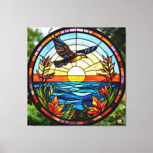 Flying Bird Over Ocean at Sunrise Canvas Print