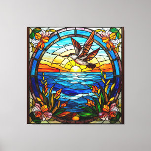 Flying Bird Over Ocean at Sunrise Canvas Print