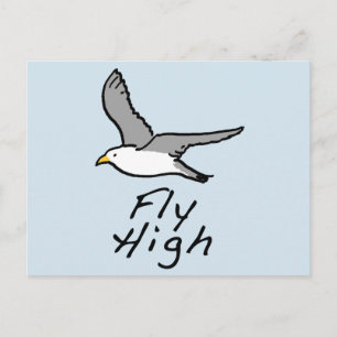 Flying Bird. Seagull in Flight Illustration. Postcard