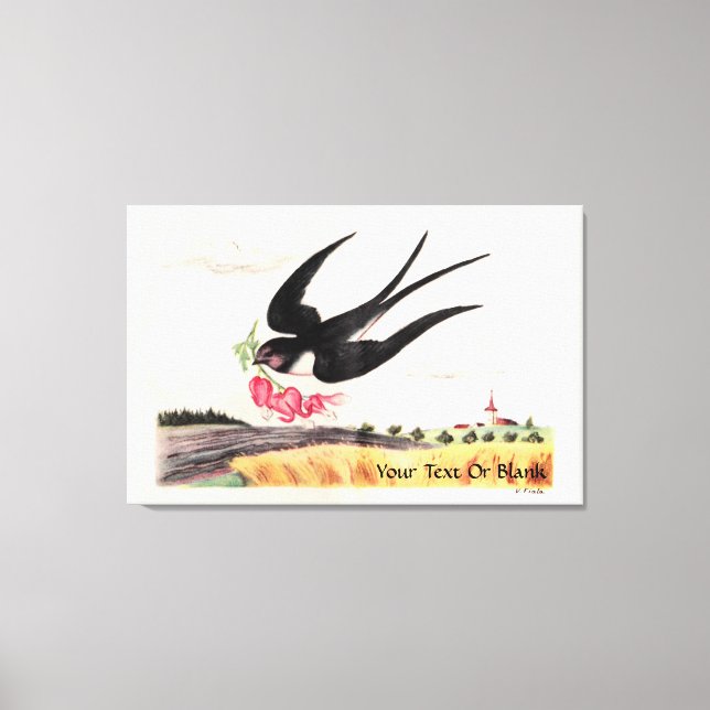 Flying Bird With Flowers Canvas Print (Front)