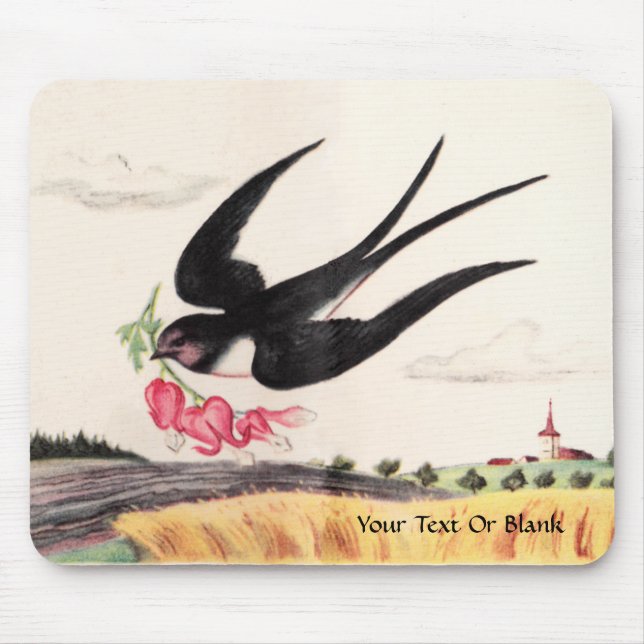 Flying Bird With Flowers Mouse Pad (Front)