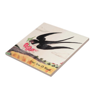 Flying Bird With Flowers Tile