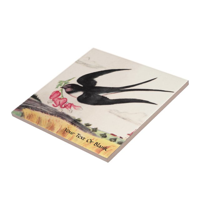 Flying Bird With Flowers Tile (Side)