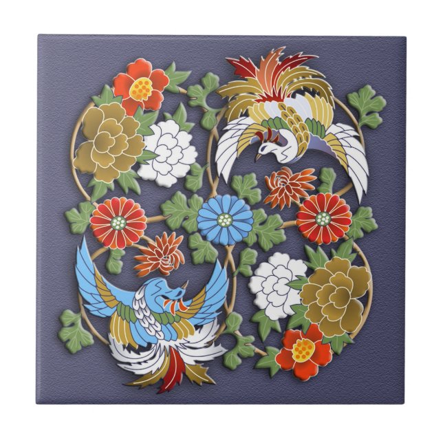 Flying birds and flowers tile (Front)