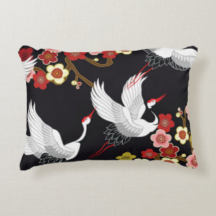 Flying Birds: Crane Heron Japanese. Accent Pillow
