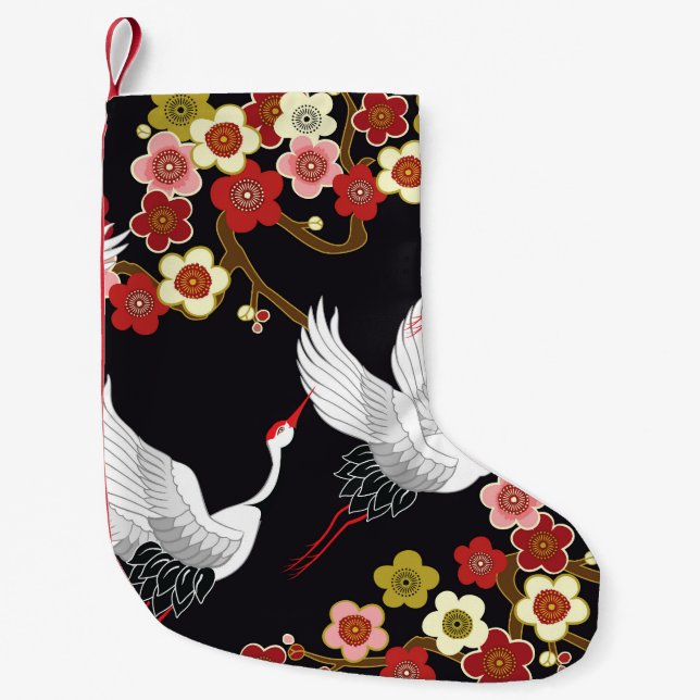 Flying Birds: Crane Heron Japanese. Small Christmas Stocking (Front)