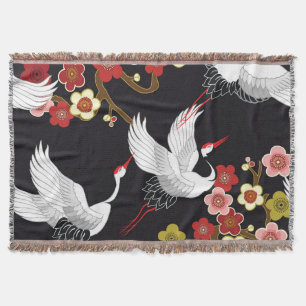 Flying Birds: Crane Heron Japanese. Throw Blanket