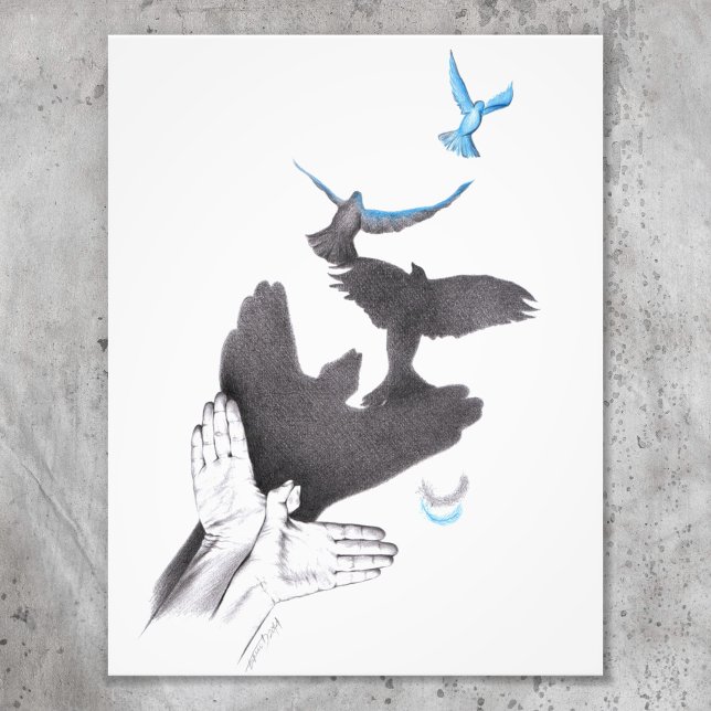 Flying birds Hand shadow Illusion Surreal art Photo Print (Creator Uploaded)