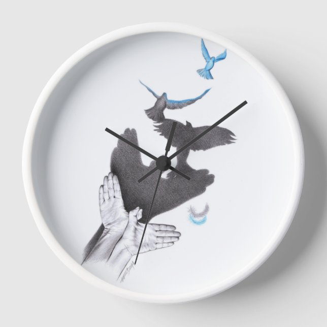 Flying birds Hand shadow Illusion Surreal Elegant Wall Clock (Front)